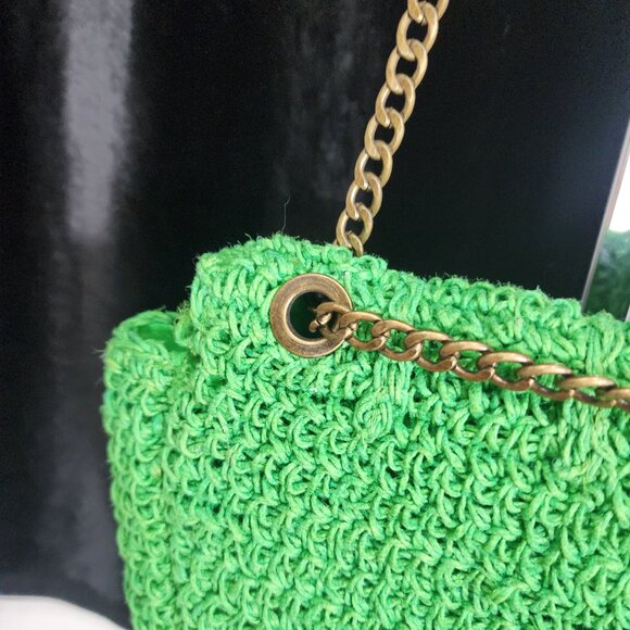 PARFOIS Green Jute Crocheted Crossbody Purse W/Antique Brass Chain Strap - Picture 6 of 13